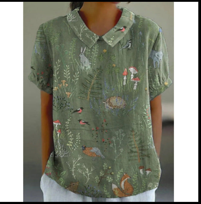 Women's Loose Printed Crew Neck Top