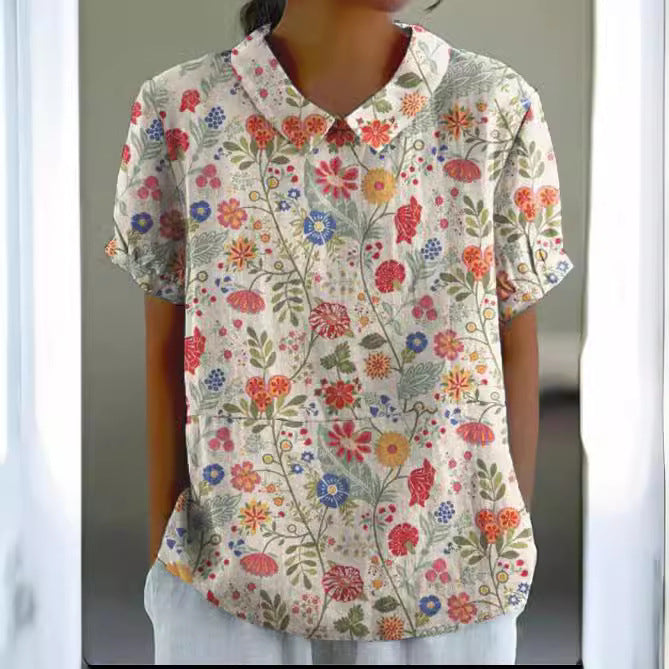 Women's Loose Printed Crew Neck Top