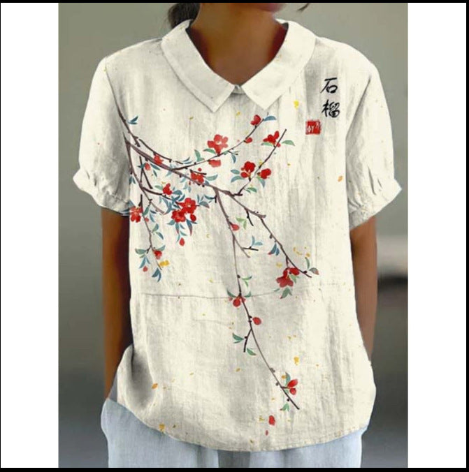Women's Loose Printed Crew Neck Top