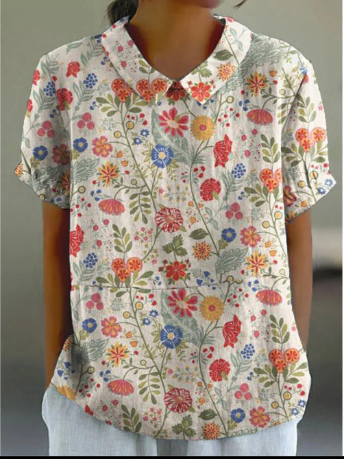 Women's Loose Printed Crew Neck Top