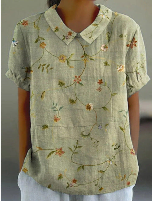 Women's Loose Printed Crew Neck Top
