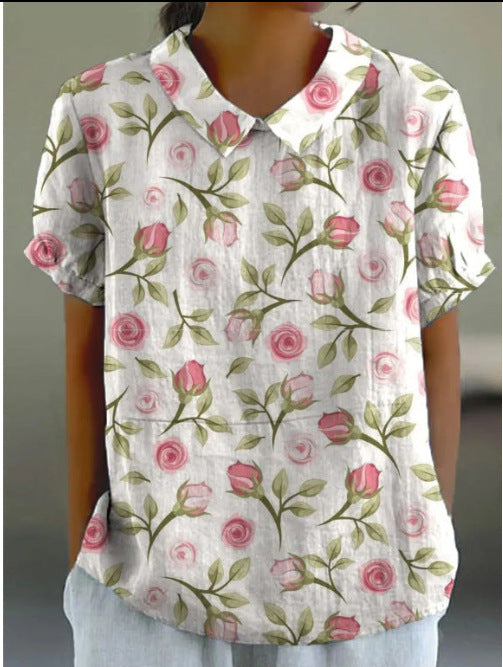 Women's Loose Printed Crew Neck Top