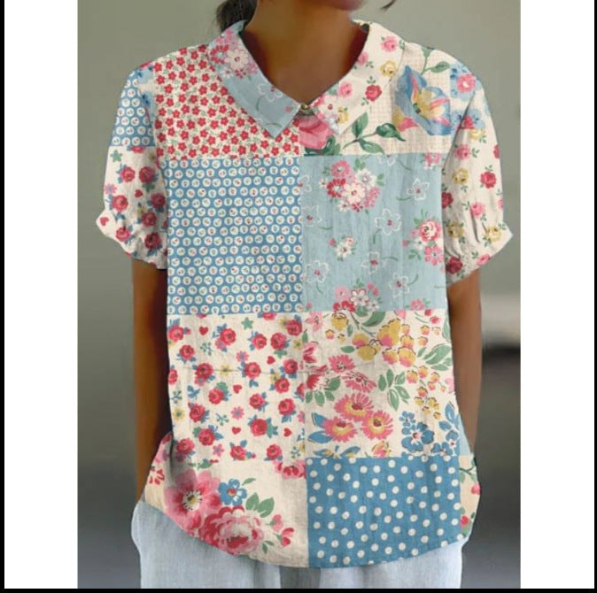 Women's Loose Printed Crew Neck Top