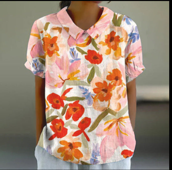 Women's Loose Printed Crew Neck Top