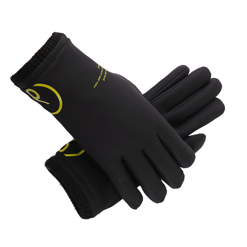 Warm glove men's winter print touch screen plus velvet thick warm screw waterproof wind wind anti-cold electric car gloves