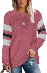Cross-border long-sleeved stitching round neck casual printed T-shirt top