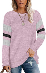 Cross-border long-sleeved stitching round neck casual printed T-shirt top