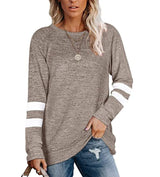 Cross-border long-sleeved stitching round neck casual printed T-shirt top