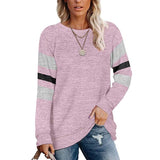 Cross-border long-sleeved stitching round neck casual printed T-shirt top