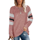Cross-border long-sleeved stitching round neck casual printed T-shirt top