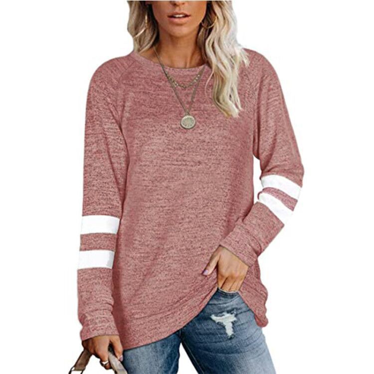 Cross-border long-sleeved stitching round neck casual printed T-shirt top