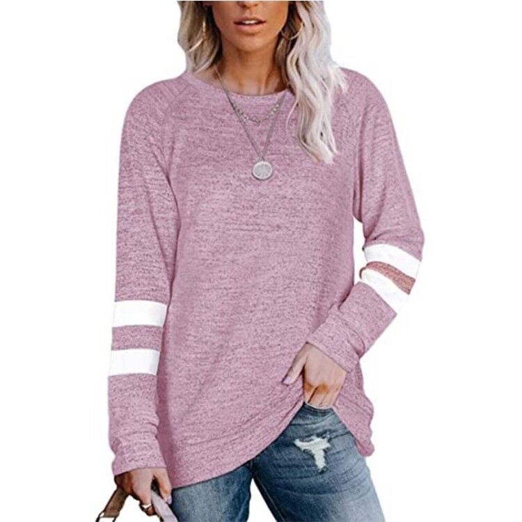 Cross-border long-sleeved stitching round neck casual printed T-shirt top