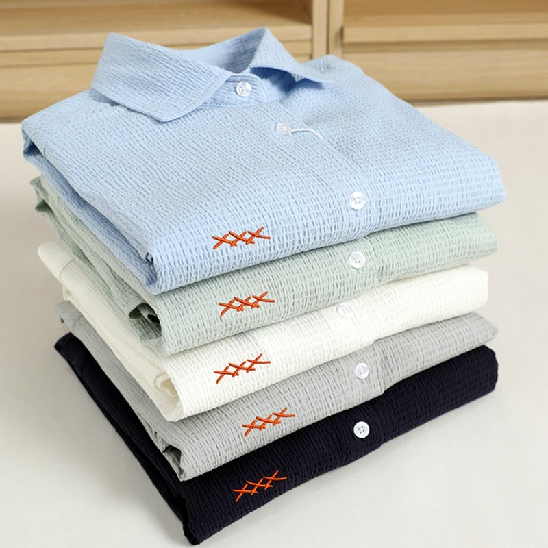 High support long velvet case wrinkles casual men Slim long sleeve shirt