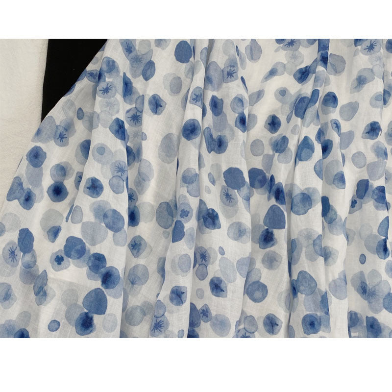 Watercolor ice blue halo printing bachelor A word long section skirt