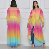 Gradient Autumn Chiffon Long Dress