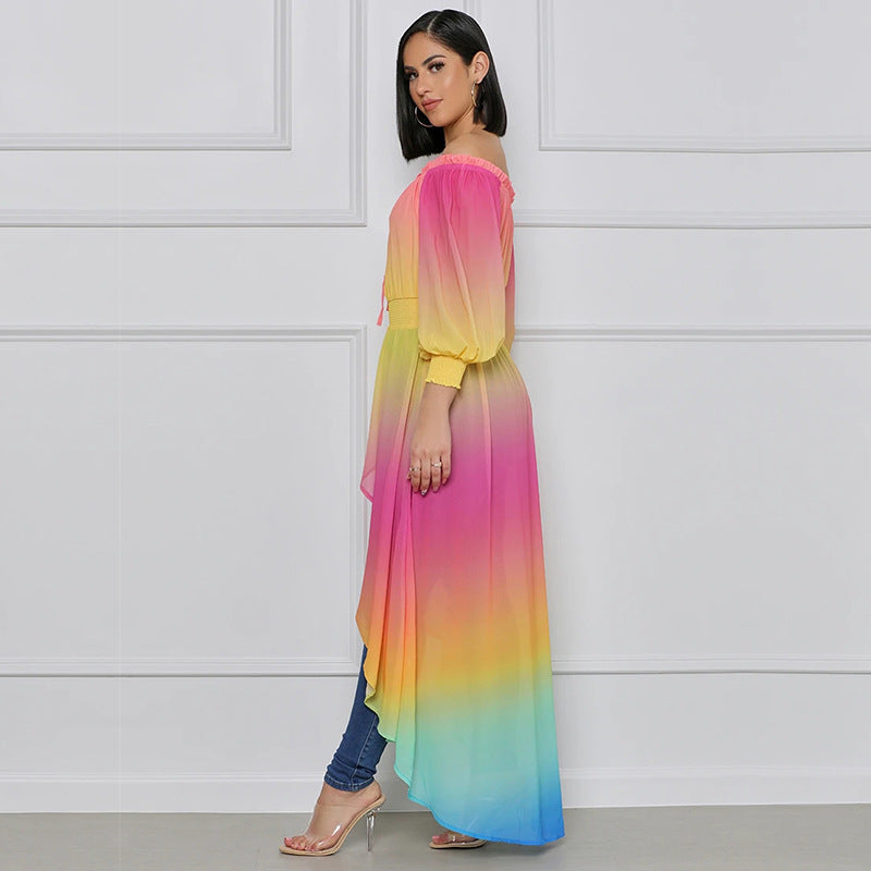 Gradient Autumn Chiffon Long Dress