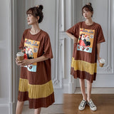 New loose plus size women's stitching pleated skirt short-sleeved dress