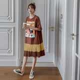 New loose plus size women's stitching pleated skirt short-sleeved dress