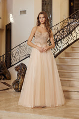 Romantic Beads Embellished Long Prom Dress w/ Corset Bodice & Voluminous Skirt NXF1726