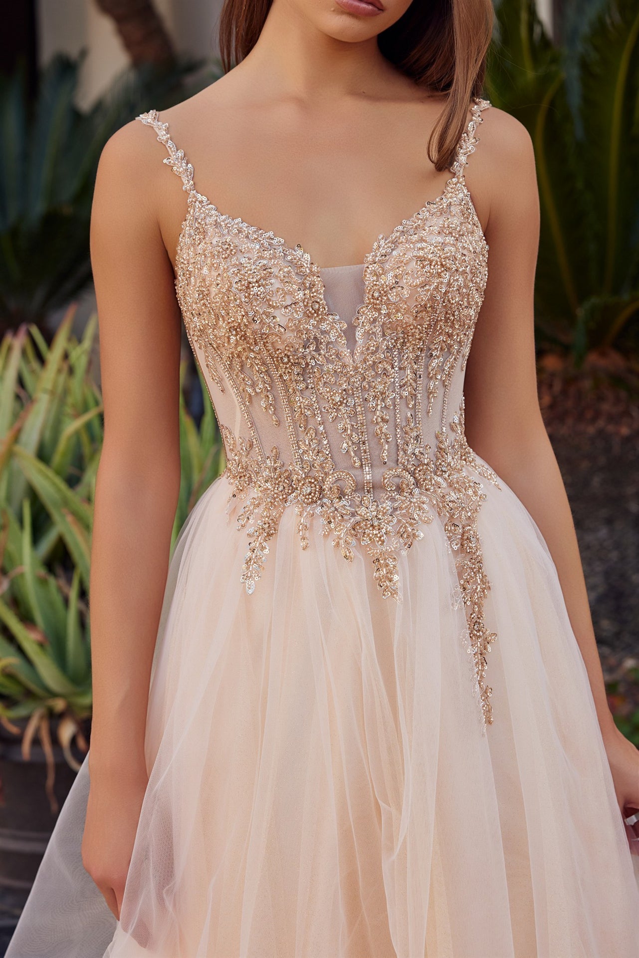 Romantic Beads Embellished Long Prom Dress w/ Corset Bodice & Voluminous Skirt NXF1726