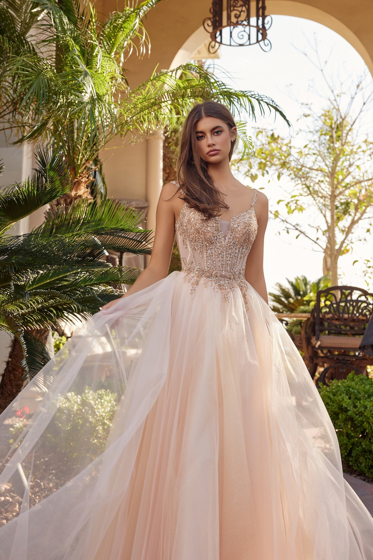 Romantic Beads Embellished Long Prom Dress w/ Corset Bodice & Voluminous Skirt NXF1726