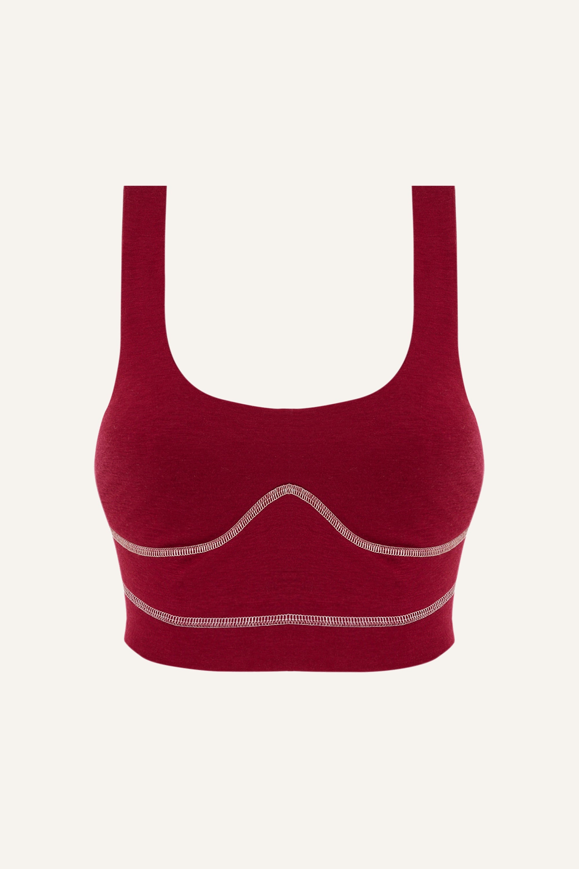 Women's Lyocell/Wool Sports Bra - Burgundy (Cream Thread)