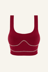 Women's Lyocell/Wool Sports Bra - Burgundy (Cream Thread)-0