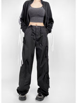 Ladies Bow Strap Overalls Drawstring