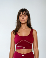 Women's Lyocell/Wool Sports Bra - Burgundy (Cream Thread)