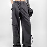 Ladies Bow Strap Overalls Drawstring