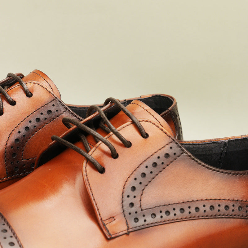Men's Leather Shoes Brogue Engraved Business Suit